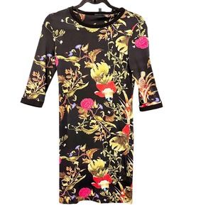 Topshop Pullover Dress Size 6 Floral Print Long Sleeve Round Neck Stretch